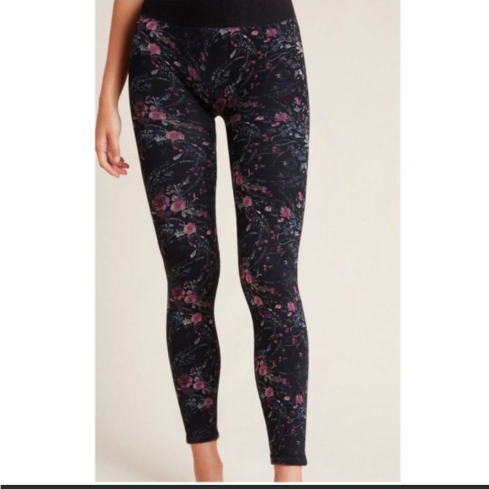 Anthropologie Black Floral High-Waist Leggings